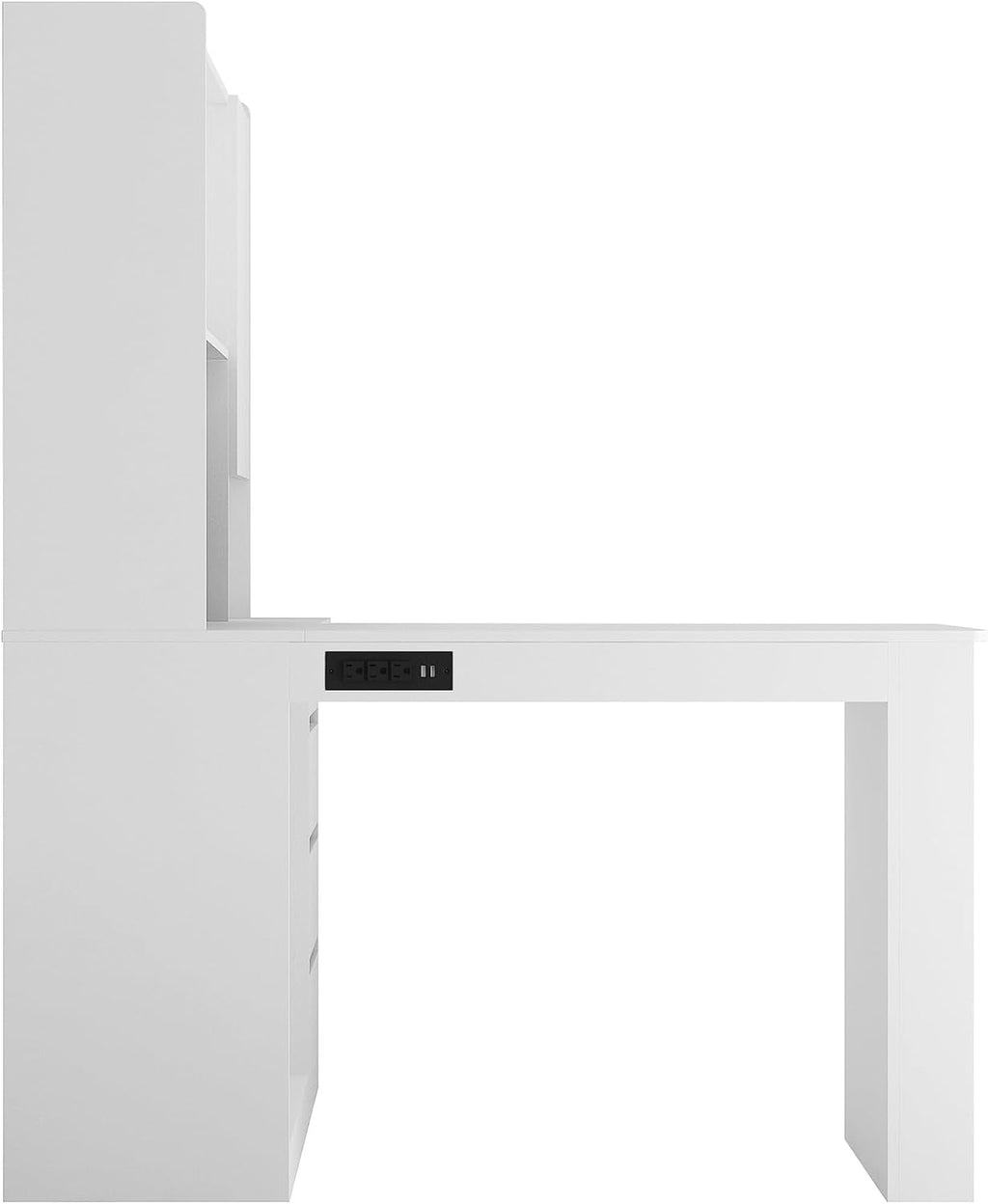White L-Shaped Home Office Desk with Hutch & Drawers, Modern Corner Desk with LED Light & Bookshelf, Wood Study Writing Table Gaming Computer Desk for Bedroom, Home
