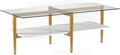 Henn&Hart 47' Wide Rectangular Coffee Table with MDF Shelf in Brass and White Lacquer, for Home, Living Room, Bedroom, Entertainment Room, Office