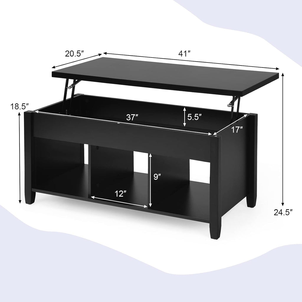 Tangkula Wood Lift Top Coffee Table, Modern Coffee Table w/Hidden Compartment and Open Storage Shelf for Living Room Office Reception Room (Black)