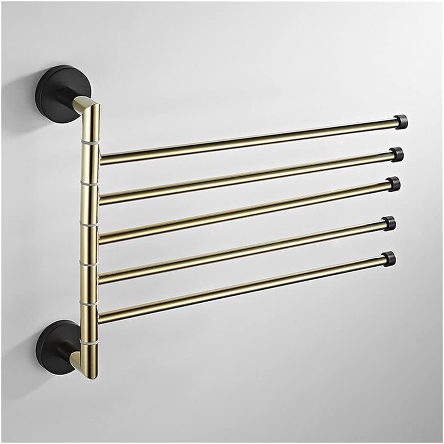 Towel Rail for Bathroom, Swivel Towel Hangers, Copper Gold Wall Mounted 5 Towel Bars, Bathroom Towel Rail Rack, Antique Bathroom Towel Holder Towel Hanger (Gold and Black-A