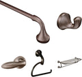 Bundle of Moen Eva Collection Oil Rubbed Bronze 18' Towel Bar, YB2818ORB, Single Robe Hook, YB2803ORB, Toilet Paper Holder, YB2808ORB, 26' Towel Shelf, YB2894ORB, and Toilet Tank Lever, YB2801ORB