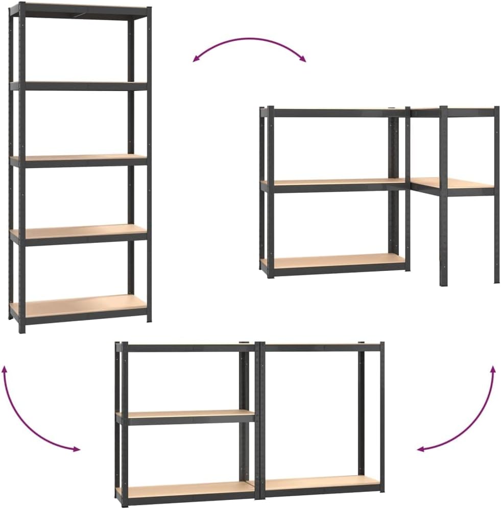 5-Layer Corner Shelf Industrial Racks Organizer for Living Room Garage Storage Racks Suitable for bedrooms, Living Rooms and Offices Silver Steel&Engineered Wood (Anthracite 29.5' x 11.8'