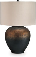 Signature Design by Ashley Newgerhard Industrial Table Lamp with 3-Way Switch and Drum Shade, Dark Brown & Black