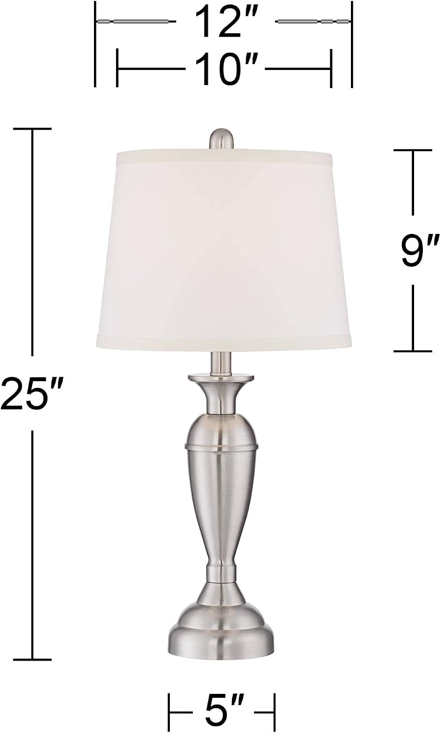 Regency Hill Blair Traditional 3-Way Table Lamps 25' Tall Set of 2 with Dimmers Brushed Nickel Metal Candlestick White Fabric Drum Shade for Bedroom Living Room House Bedside