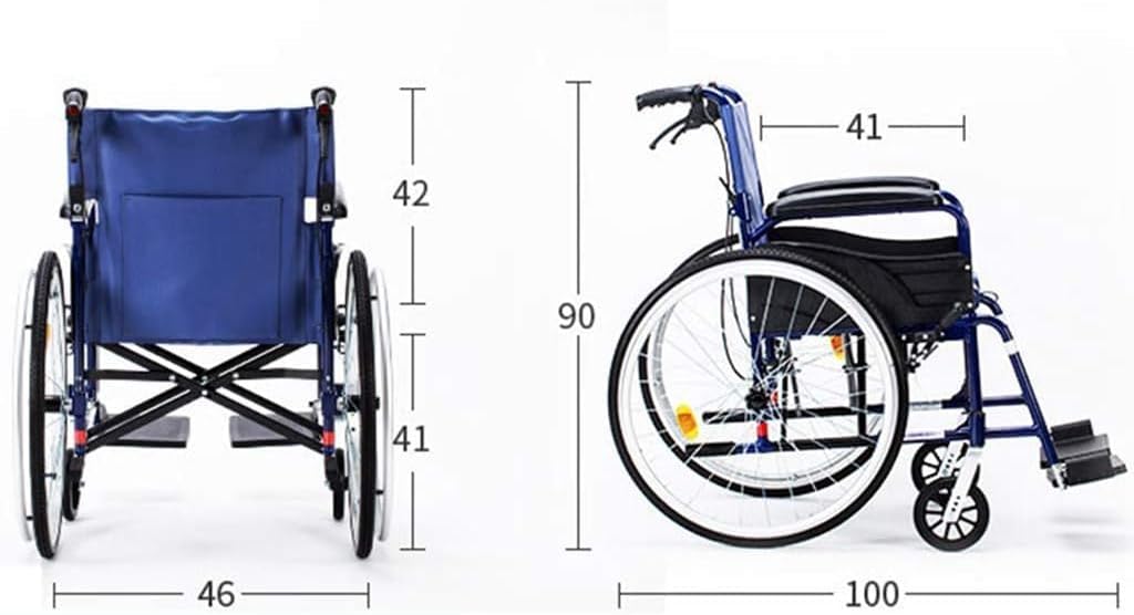 Wheelchairs, Manual wheelchairs, Aluminum Alloy wheelchairs are Lightweight and Foldable, self-propelled wheelchairs with handbrakes and Swivel Pedals, Suitable for The Elderly with Disabilities (Siz
