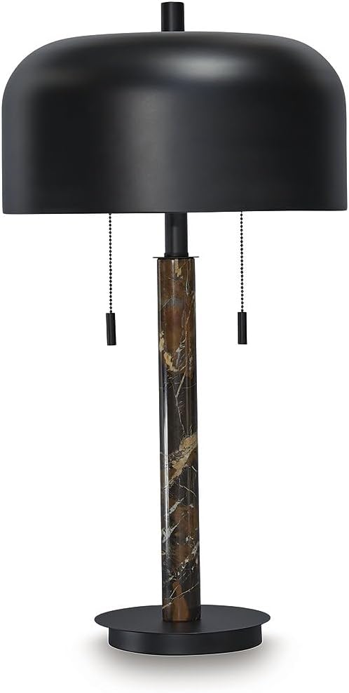 Signature Design by Ashley Alanbert Industrial Metal Table Lamp with On/Off Pull-Chain Switch, Light Brown & Black
