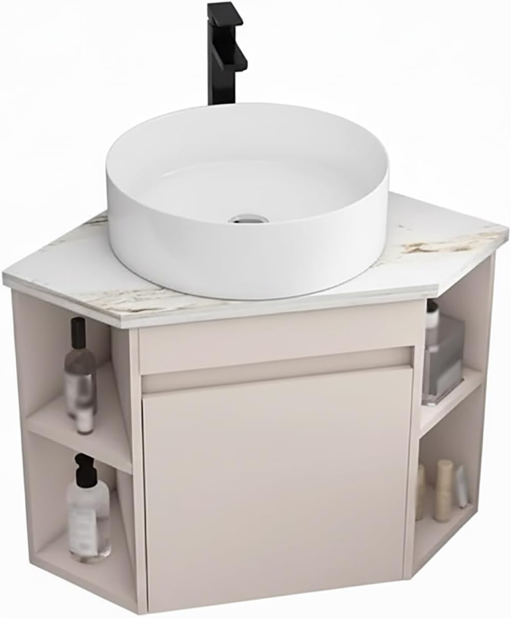 Corner Bathroom Vanity，Corner Sink with Door，Wall Mounted Hand Sink with Open Cubby，for Home, Kitchen, Patio, Laundry Room，for Bathroom(14.9in)