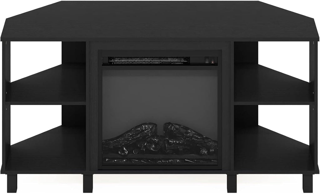 HomeStock Electric Fireplace TV Stand - Corner Entertainment Center for TVs up to 55 Inch Americano and Black/Corner with Legs