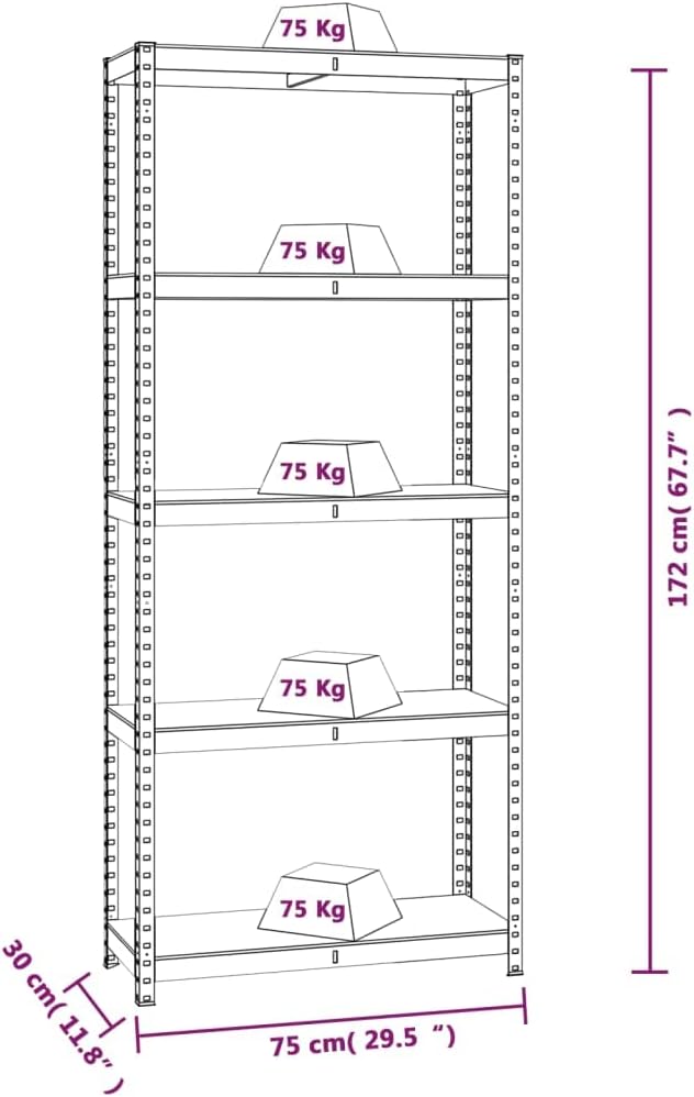 5-Layer Corner Shelf Industrial Racks Organizer for Living Room Garage Storage Racks Suitable for bedrooms, Living Rooms and Offices Silver Steel&Engineered Wood (Anthracite 29.5' x 11.8'