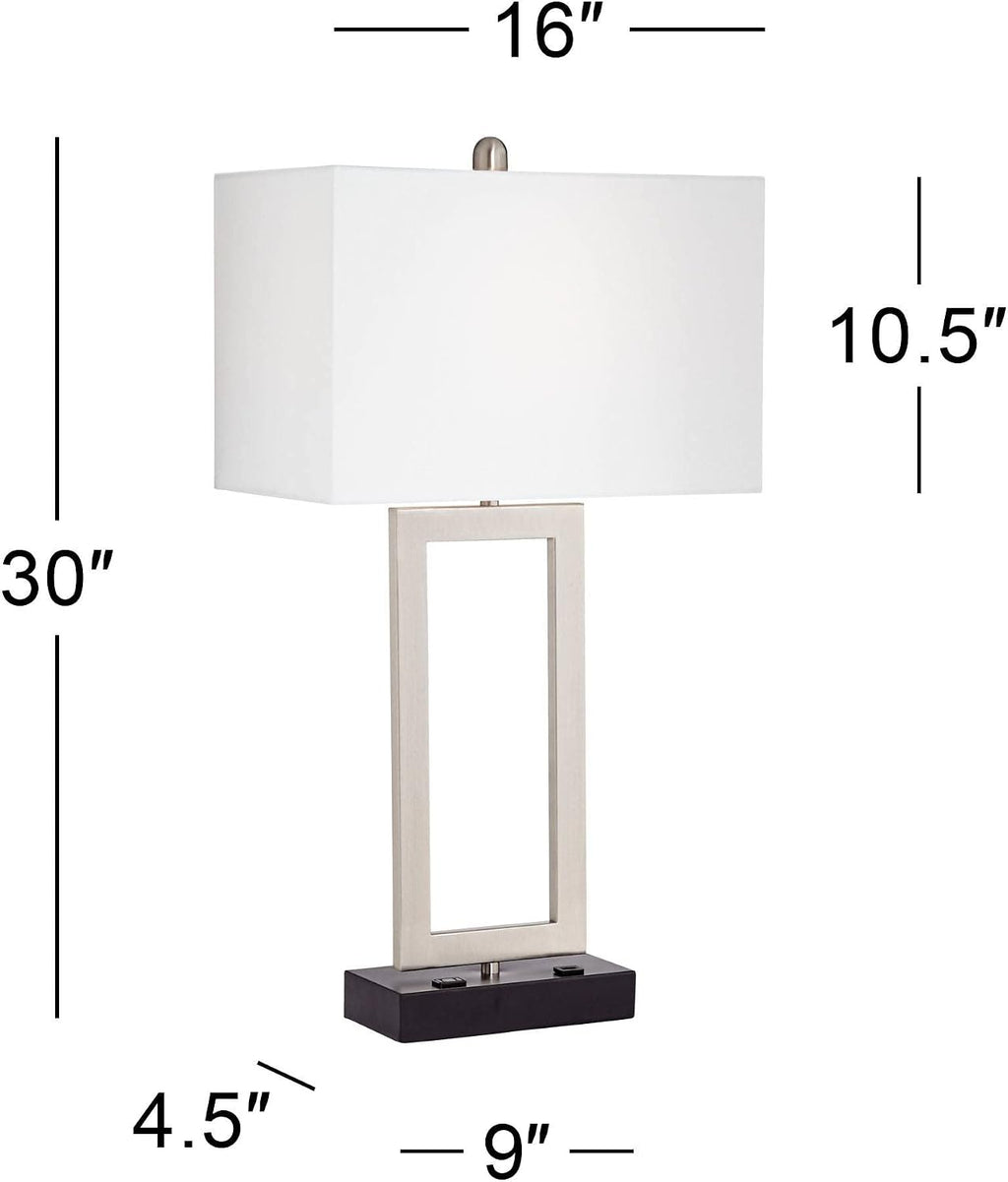 360 Lighting Todd 30' Tall Large Rectangular Modern End Table Lamps Set of 2 USB Port AC Power Outlet Silver Brushed Nickel Finish Metal Living Room Charging Bedroom Bedside Nightstand House