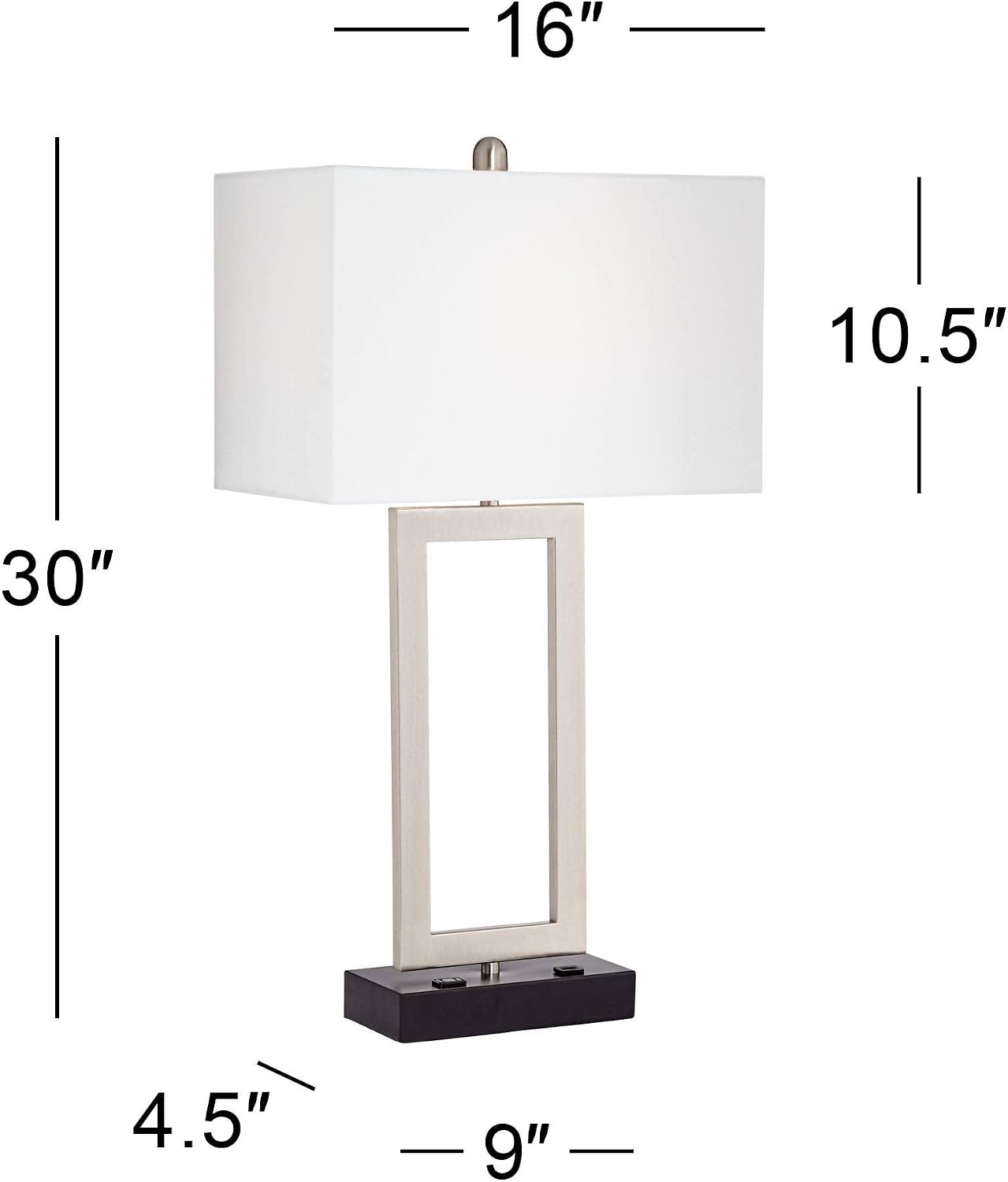 360 Lighting Todd 30' Tall Large Rectangular Modern End Table Lamps Set of 2 USB Port AC Power Outlet Silver Brushed Nickel Finish Metal Living Room Charging Bedroom Bedside Nightstand House
