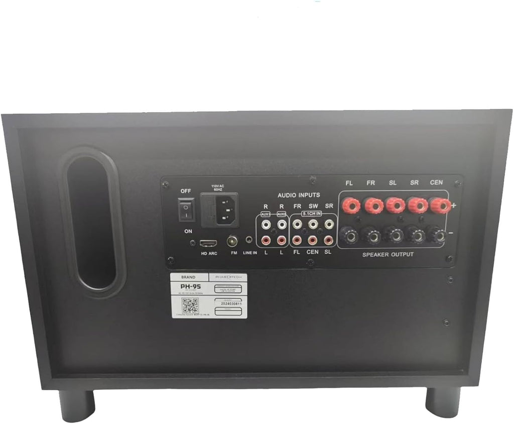5.1 Channel Home Theater System with 10' Subwoofer, 500W Peak Power, Bluetooth 5.0, FM Radio, Remote Control - for Movies/Music/Karaoke (5 Speakers + RCA/USB)