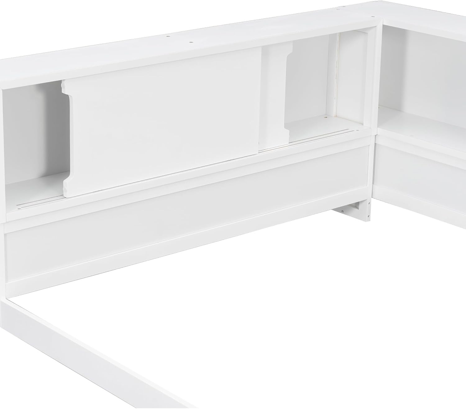 SOFTSEA Queen Size Daybed with Shelves, L-Shape Corner Bed Frame with LED and Storage, Wood Floor Daybed with LED for Kids, Teens & Adults, White