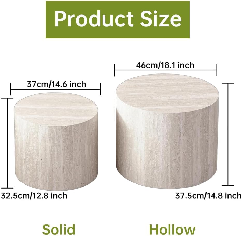 Round Nesting Coffee Tables Modern Travertine Coffee Table Small Round Coffee Tables Circular Side Table Accent End Table Nested Coffee Table Set for Living Room (Travertine B)