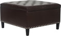 Joveco Storage Ottoman Square Leather Bench, Tufted Large Coffee Table with Wood Legs for Living Room Bedroom Entryway (Dark Brown)