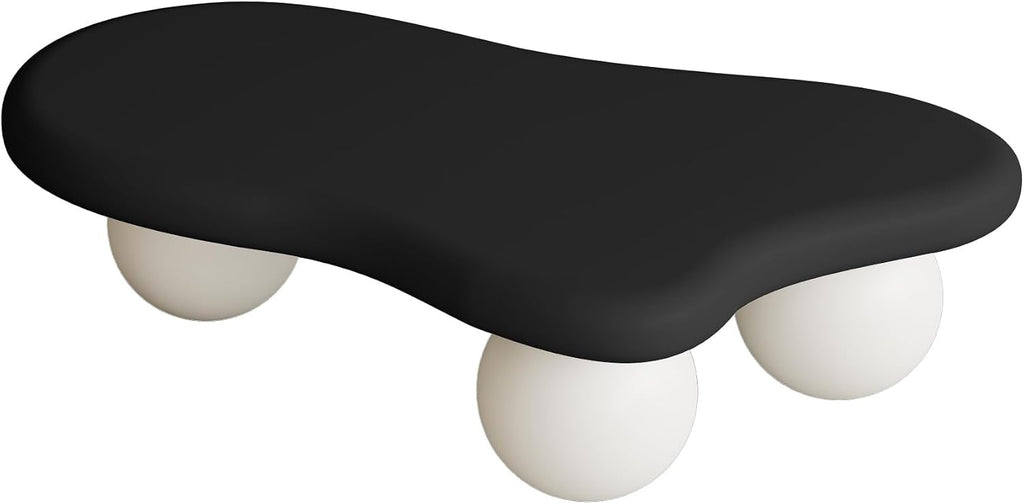 40' Cloud Coffee Table for Living Room Irregular Coffee Table Modern Low Coffee Tables Abstract Faux Stone Cute Center Table with 3 Ball Legs for Small Space Apartment (Black & White)