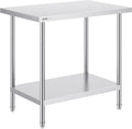 VEVOR Stainless Steel Prep Table, 24 x 36 x 34 Inch, 750 lbs Load Capacity, Heavy Duty Metal Worktable with 3 Adjustable Height Levels, Commercial Workstation for Kitchen Garage Restaurant Backyard