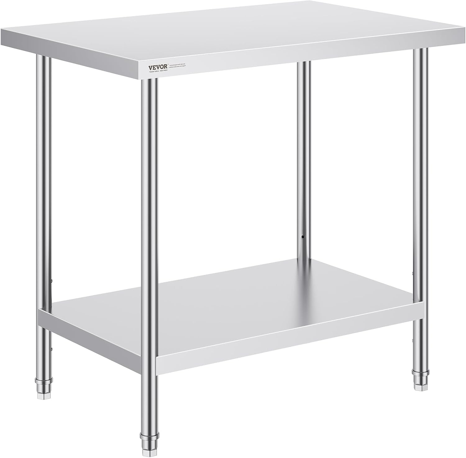VEVOR Stainless Steel Prep Table, 24 x 36 x 34 Inch, 750 lbs Load Capacity, Heavy Duty Metal Worktable with 3 Adjustable Height Levels, Commercial Workstation for Kitchen Garage Restaurant Backyard