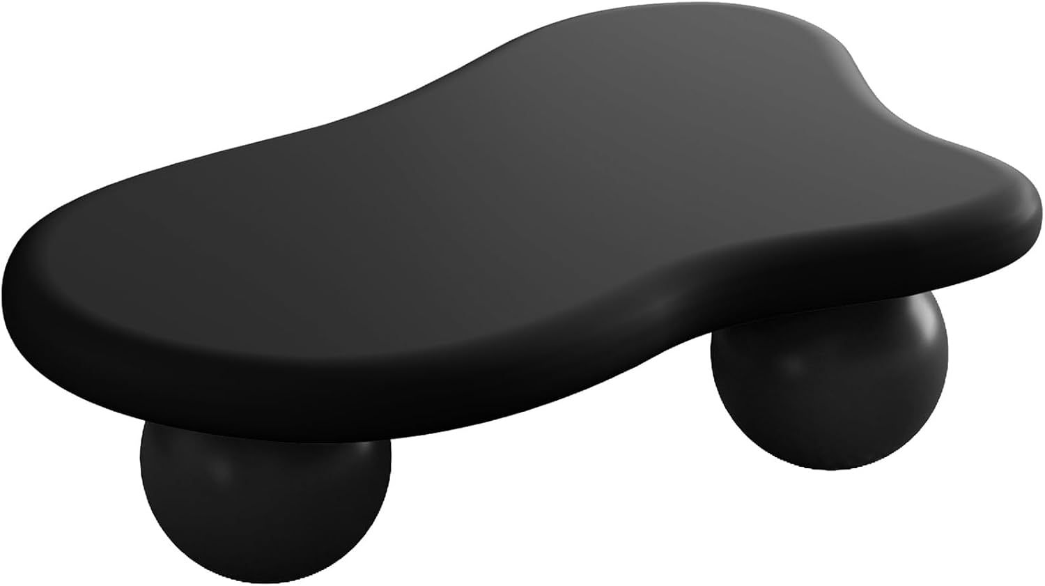 47' Cloud Coffee Table for Living Room Irregular Coffee Table Modern Low Coffee Tables Abstract Faux Stone Cute Center Table with 3 Ball Legs for Small Space Apartment Black