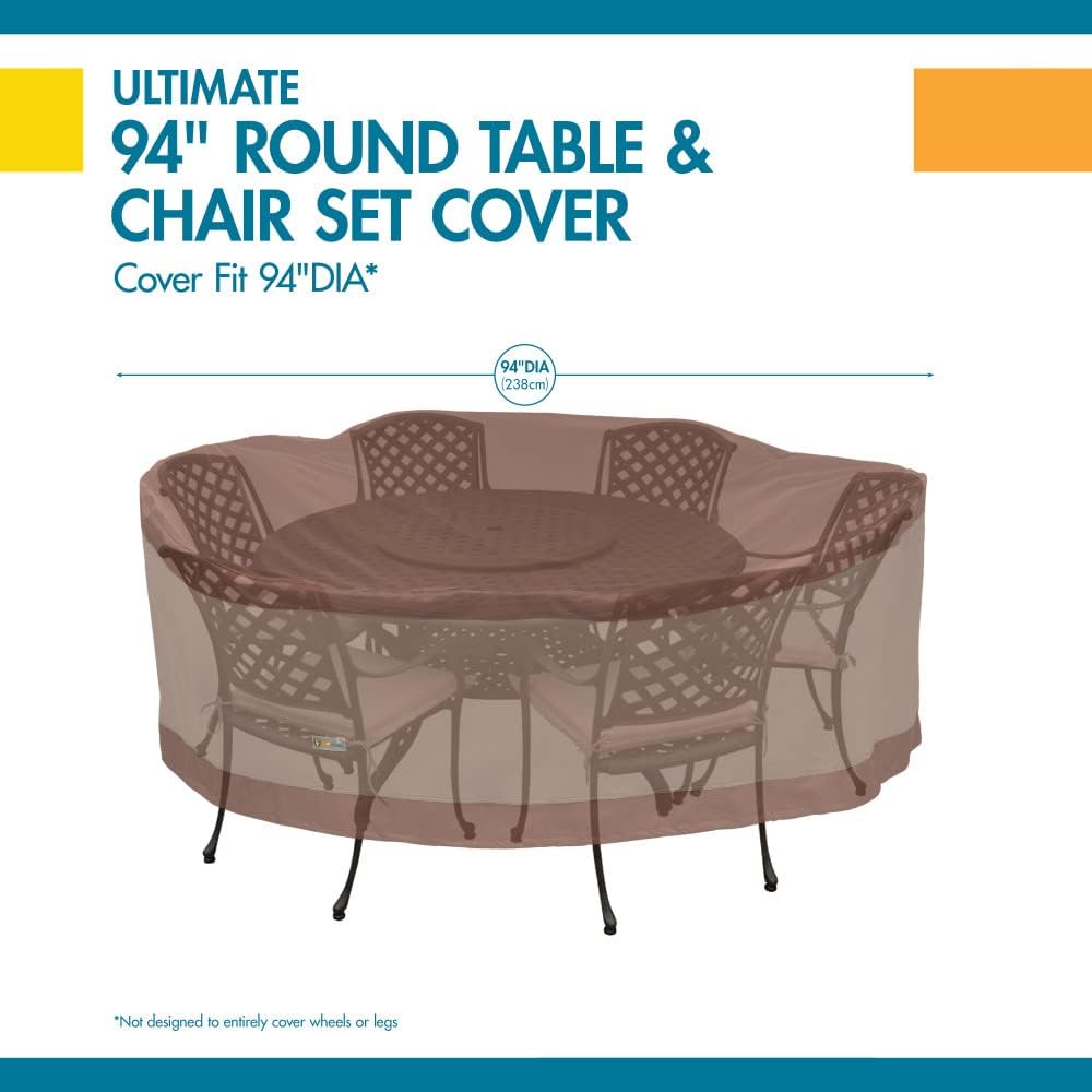 DUCKCOVERS Ultimate Water-Resistant 96 Inch Round Patio Table & Chair Set Cover, Outdoor Table Cover