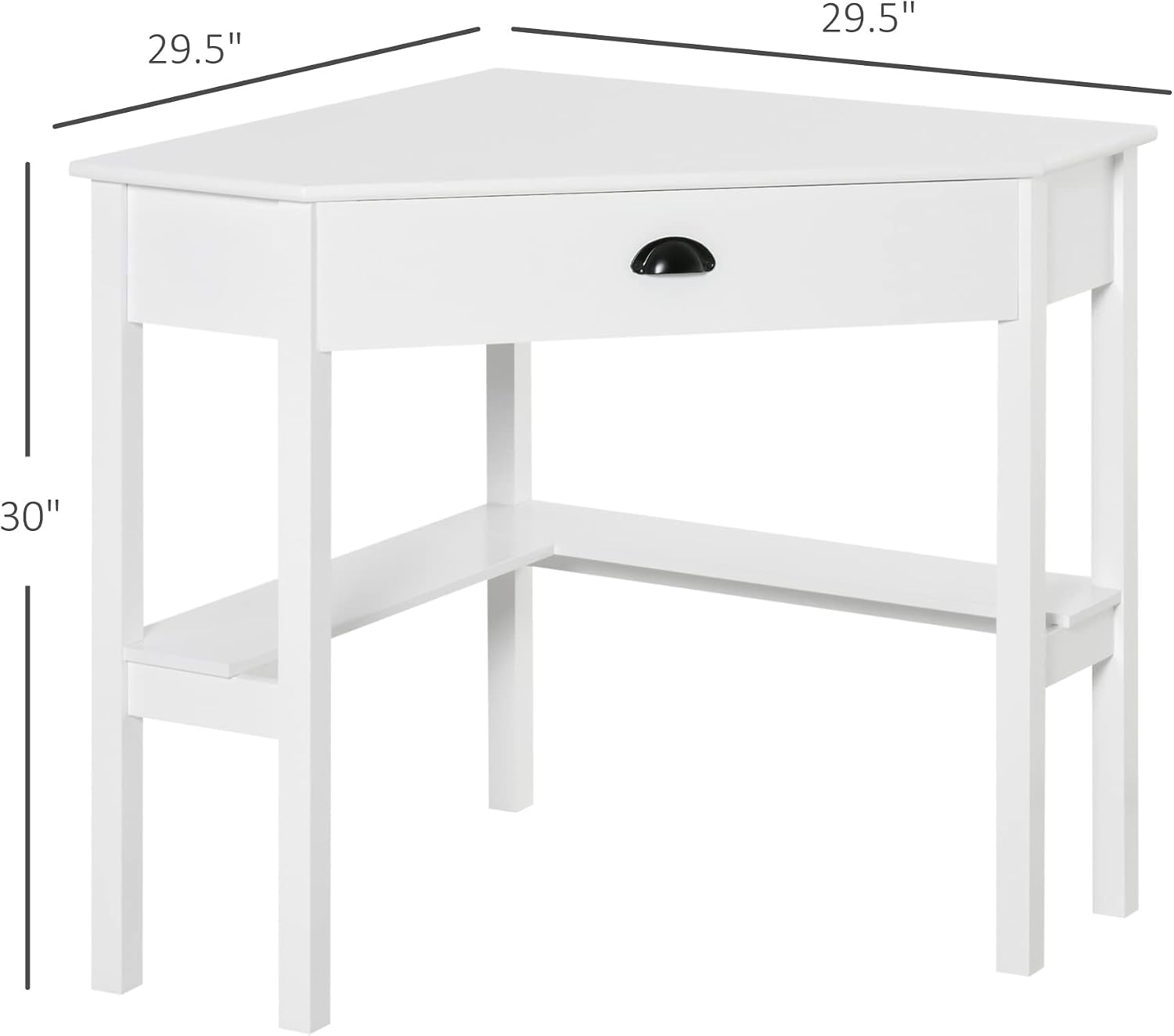 HOMCOM Corner Desk, Triangle Computer Desk with Drawer and Storage Shelves for Small Spaces, Home Office Workstation for Living Room, or Bedroom, White