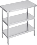 VEVOR Stainless Steel Food Prep Table, 18 x 36 x 34 Inch Commercial Kitchen Worktable, with 2 Adjustable Undershelf, Heavy Duty Prep Metal Work Table for BBQ, Kitchen, Home, and Garage