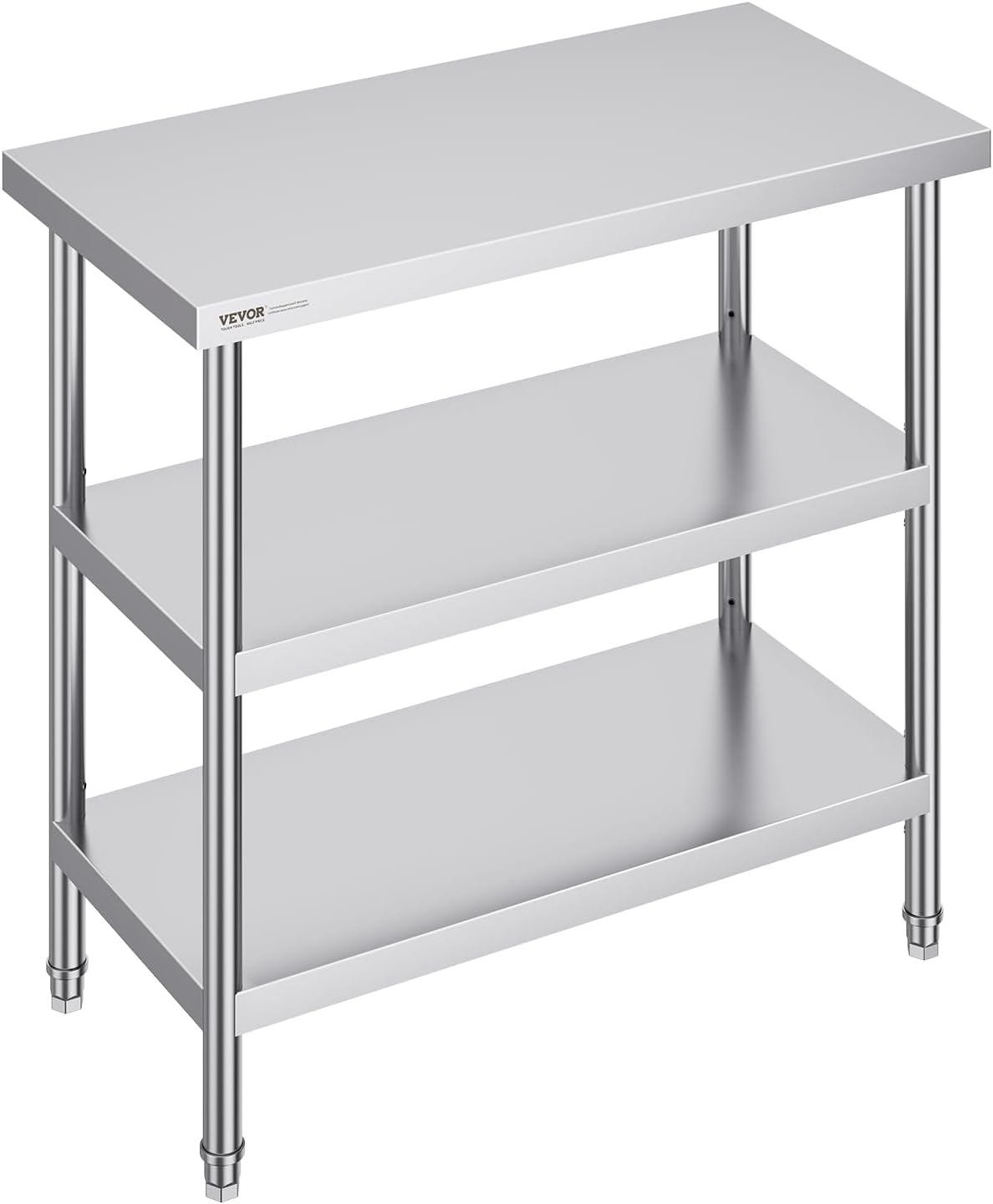 VEVOR Stainless Steel Food Prep Table, 18 x 36 x 34 Inch Commercial Kitchen Worktable, with 2 Adjustable Undershelf, Heavy Duty Prep Metal Work Table for BBQ, Kitchen, Home, and Garage