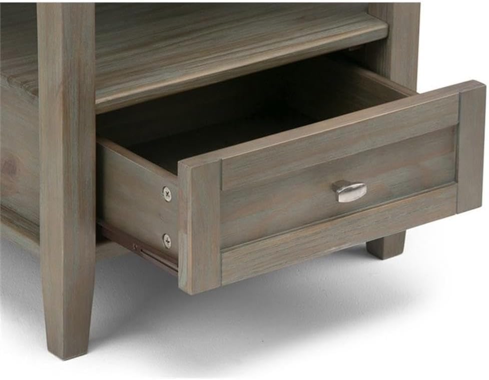 Small End Table for Living Room, Square Bed Side Table, Narrow Nightstand with Storage Drawer and Shelf for Bedroom, Rustic Telephone Table for Sofa Side, Grey Corner Table for Sofa Side