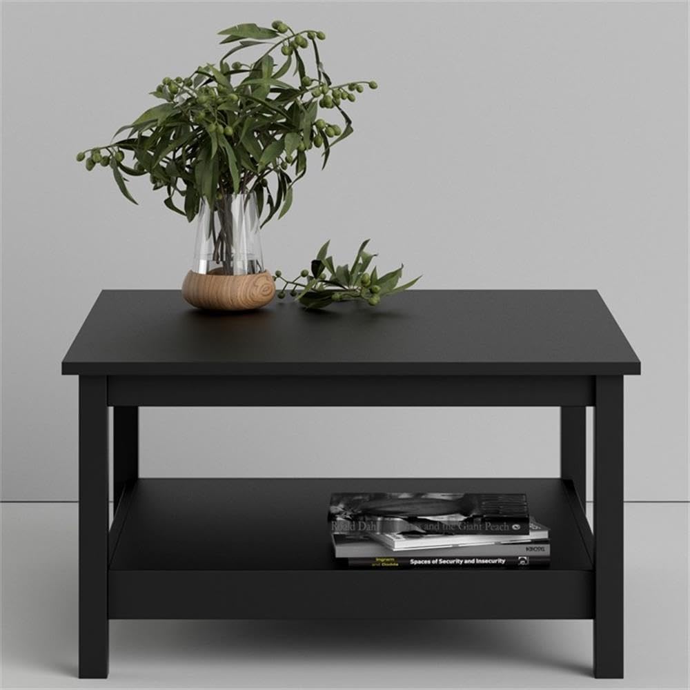 Pemberly Row Coffee Table, Black Matte Finish, Engineered Wood, 31.89' W x 31.89' D x 17.72' H, Modern-Traditional Style, Fixed Shelf, Living Room or Office Table for Storage and Display