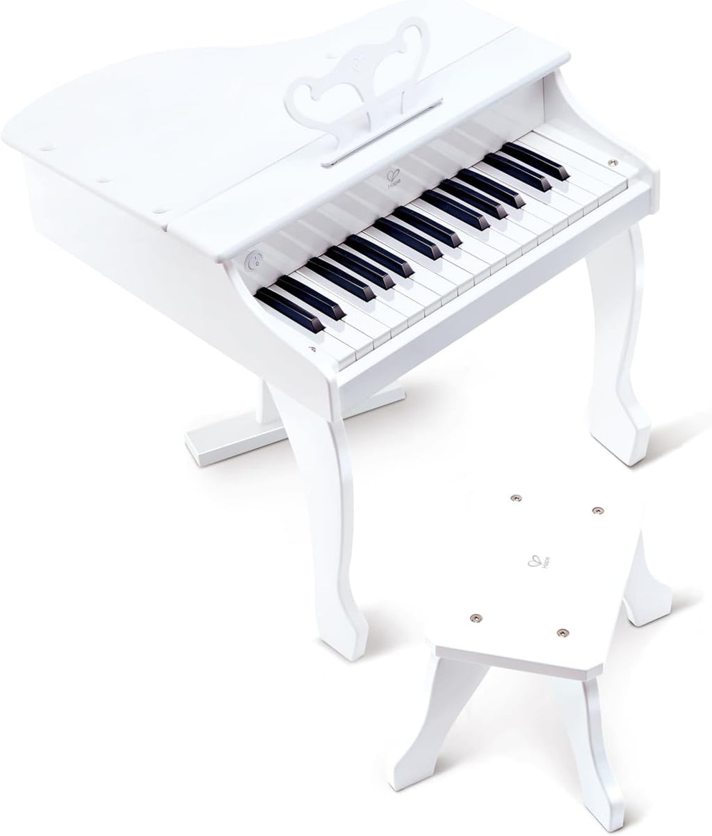 Hape Deluxe White Grand Piano | Thirty Key Piano Toy with Stool, Electronic Keyboard Musical Toy Set for Kids 3 Years+