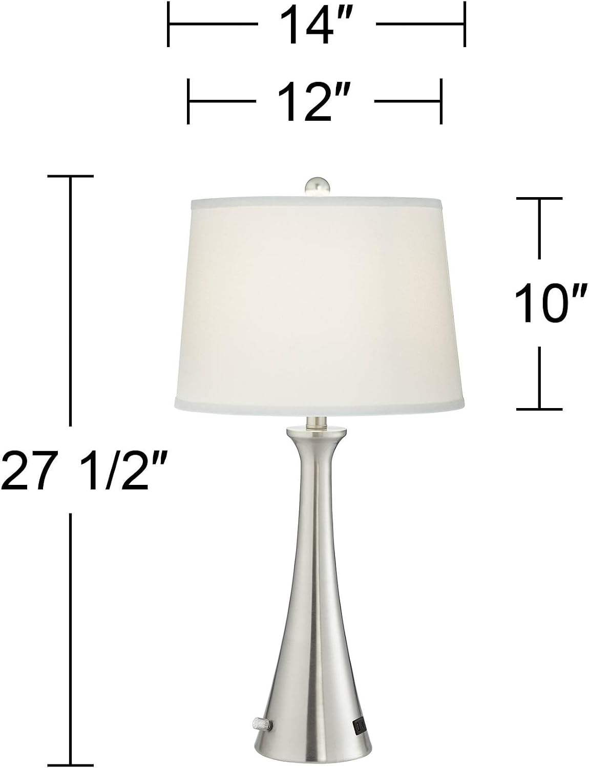 360 Lighting Karl 27 1/2' Tall Set of 2 Modern Table Lamps with USB Charging Ports A+C and AC Power Outlet Brushed Nickel White Drum Shade Bedroom Living Room House Home Bedside Nightstand Office