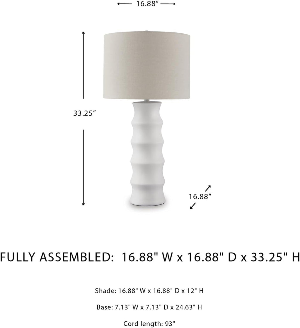 Signature Design by Ashley Veraleigh Transitional Polyresin Table Lamp with 3-Way Switch, White