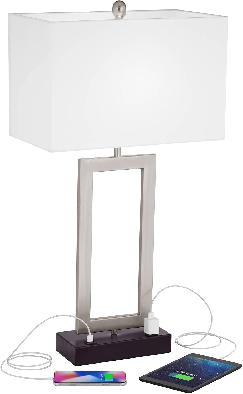 360 Lighting Todd 30' Tall Large Rectangular Modern End Table Lamps Set of 2 USB Port AC Power Outlet Silver Brushed Nickel Finish Metal Living Room Charging Bedroom Bedside Nightstand House
