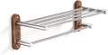 Stainless Steel+Solid Wood Towel Rack,Double Layer Bar Wall Mounted,Two Installation Methods,Bathroom Accessories,for Bedroom Bathroom Kitchen(17x18.7x50cm)