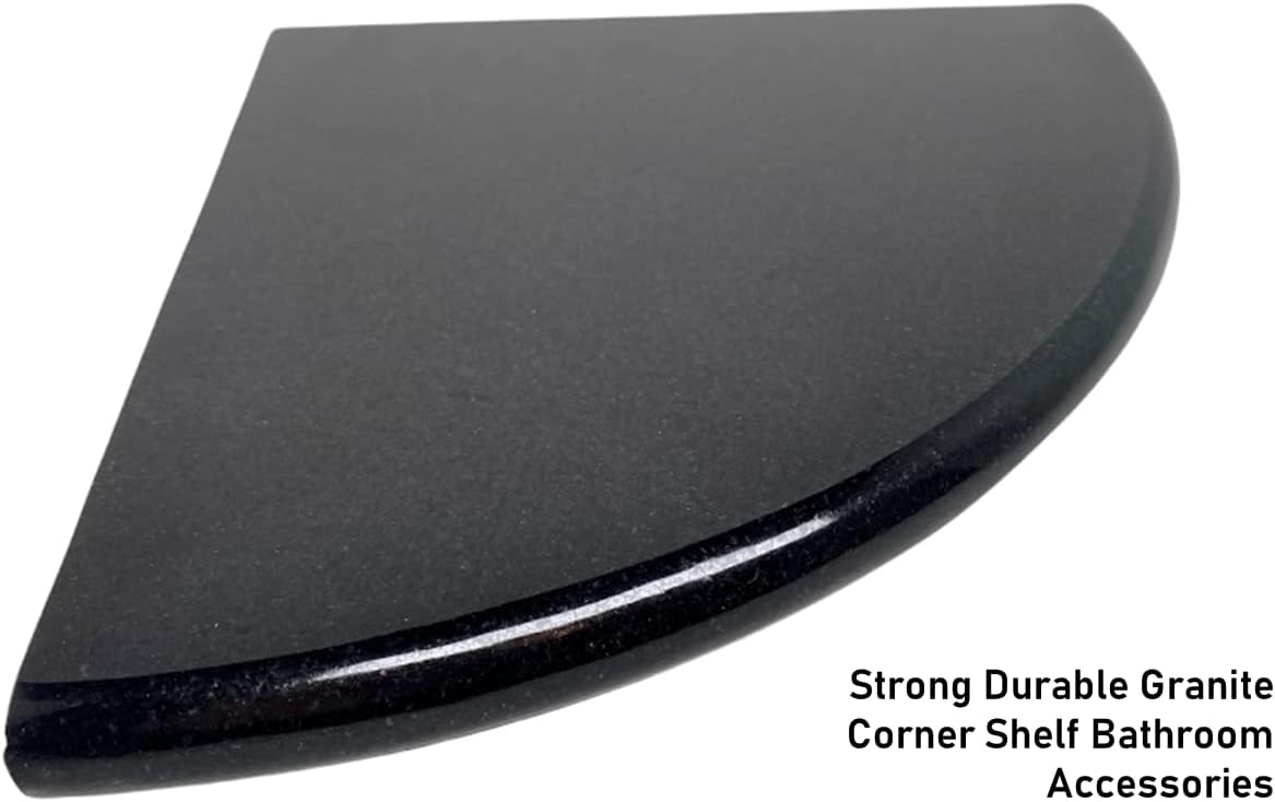 Tenedos Absolute Black Granite 9' Corner Shower Shelf – Polished Both Sides, Stain Resistant, Maintenance-Free, Premium Quality Bathroom Accessory (2)