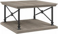 BOWERY HILL Square Coffee Table, Driftwood Gray Finish, Engineered Wood Construction, Sturdy 50 lb Capacity, Bottom Shelf for Storage, Industrial Farmhouse Style Living Room Table