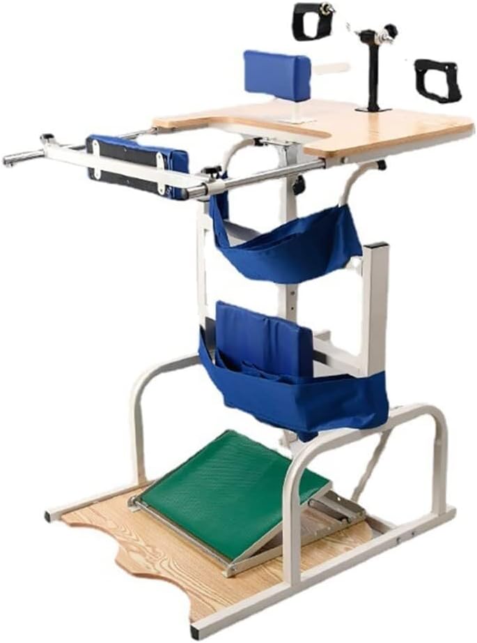 FoRes Standing Walk Aid Stand Lower Limb Rehabilitation Equipment Inclined Plate 6-Speed Adjustment Height Adjustment with Forearm Trainer for Disabled with Cerebral Palsy/Disability (Color : Blue)