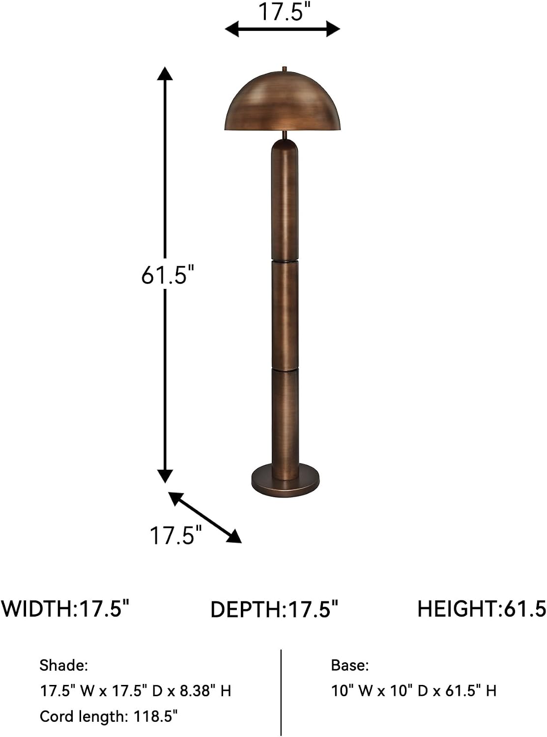 Signature Design by Ashley Wendfield Industrial Metal Floor Lamp with Dome Shade, Metallic