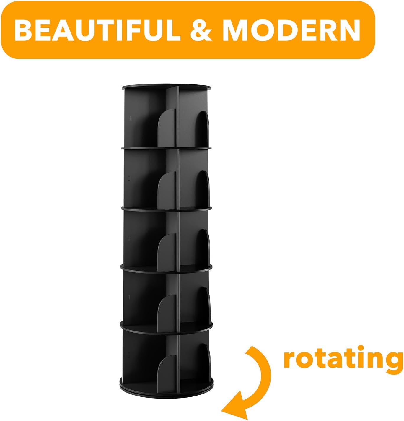 SpaceAid 5 Tier Rotating Bookshelf Tower, Spinning Bookcase Lazy Susan, Revolving 360 Book Shelf Storage Round Carousel, Vertical Rotate Turning Spiral Corner Organizer, Black