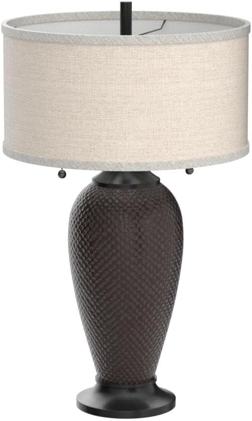 360 Lighting Cody Modern Industrial Rustic Table Lamps 26' High Set of 2 Hammered Oiled Bronze Brown Oatmeal Linen Drum Shade for Living Room Bedroom House Bedside Nightstand Home Office