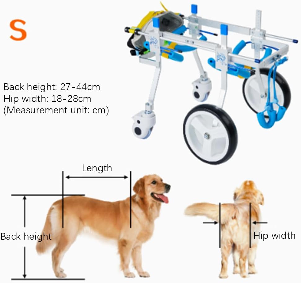 Small Four-Wheeled Dog Wheelchair, Pet Wheelchair, Dog Disability Training Wheelchair, Scooter Four-Wheeled Dog Cart, Does Not Affect Defecation, Light Weight,S