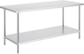 VEVOR Stainless Steel Prep Table, 30 x 72 x 34 Inch, 920 lbs Load Capacity, Heavy Duty Metal Worktable with 3 Adjustable Height Levels, Commercial Workstation for Kitchen Garage Restaurant Backyard