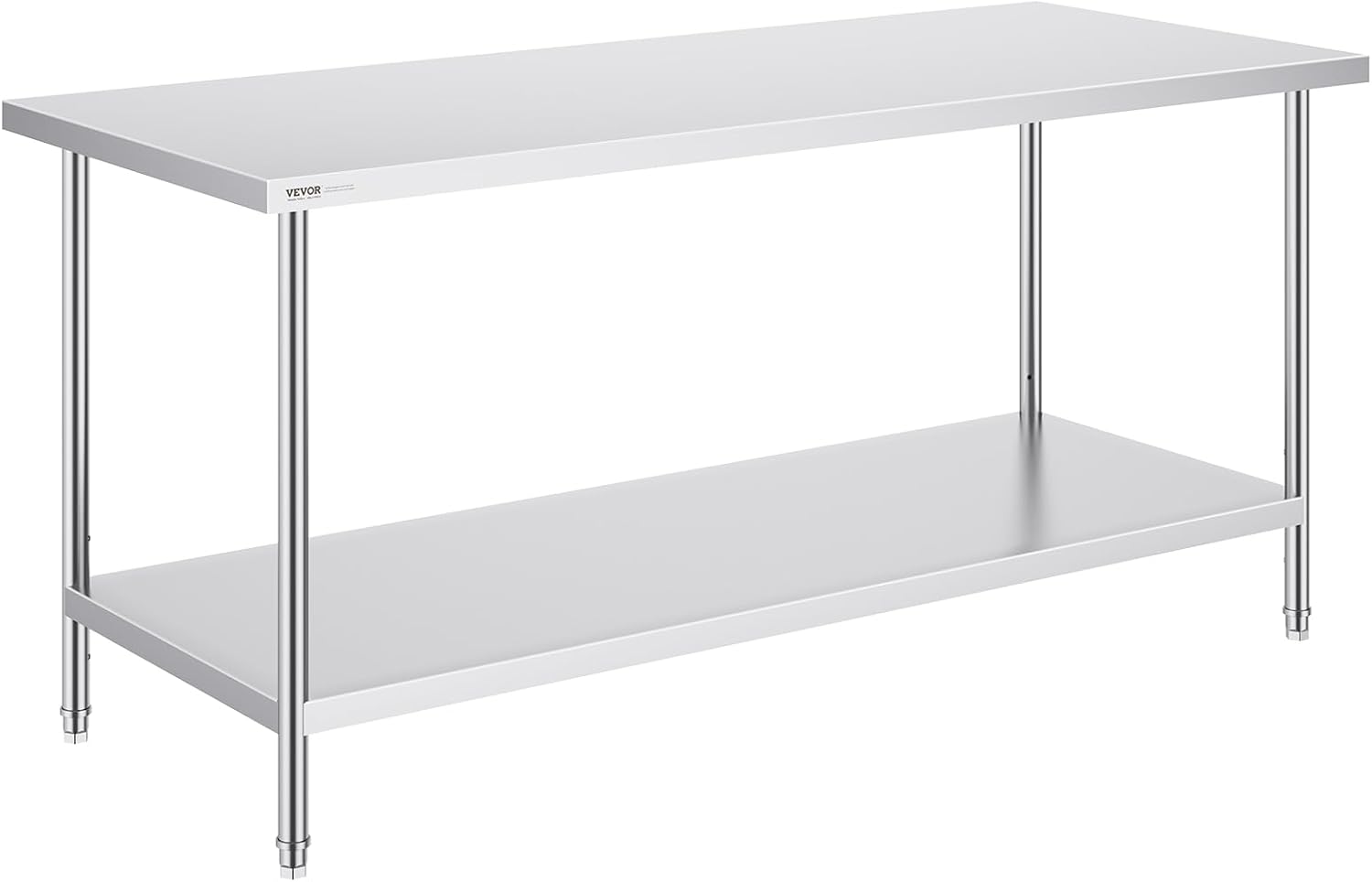 VEVOR Stainless Steel Prep Table, 30 x 72 x 34 Inch, 920 lbs Load Capacity, Heavy Duty Metal Worktable with 3 Adjustable Height Levels, Commercial Workstation for Kitchen Garage Restaurant Backyard