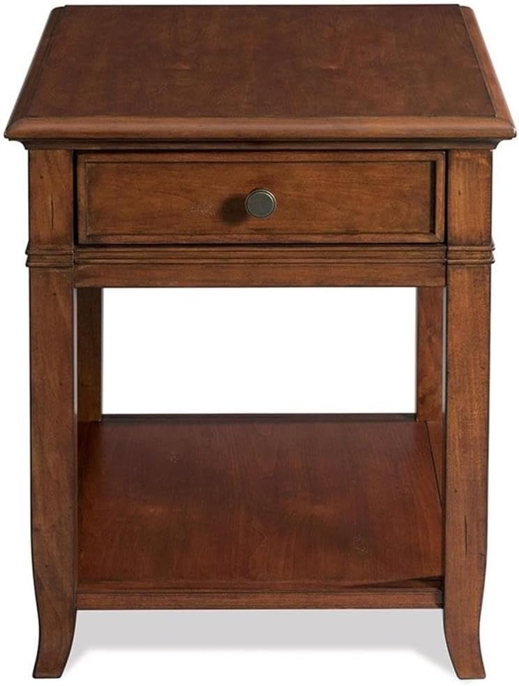 BOWERY HILL End Table Nightstand Bedside Coffee Accent Table, Square, Traditional, Indoor with 1 Drawer 1 Shelf in Wood, Cherry