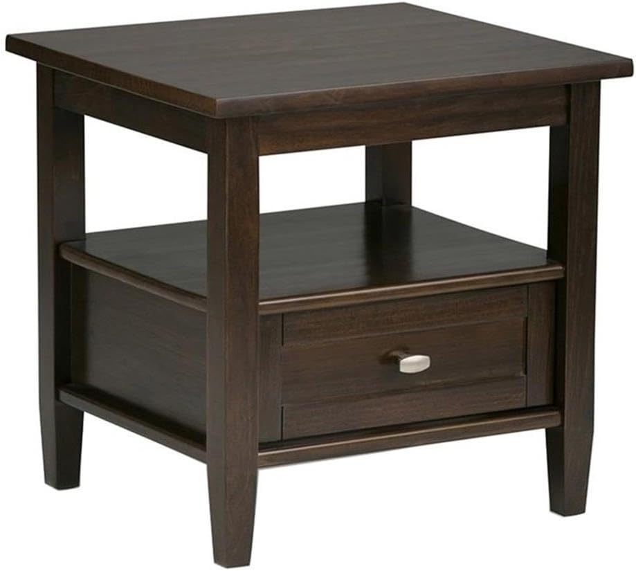 Small End Table for Living Room, Square Bed Side Table for Small Spaces, Narrow Nightstand with Storage Drawer and Shelf, Unique Rustic Telephone Table for Sofa Side, Dark Brown Corner Table