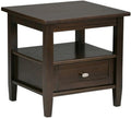 Small End Table for Living Room, Square Bed Side Table for Small Spaces, Narrow Nightstand with Storage Drawer and Shelf, Unique Rustic Telephone Table for Sofa Side, Dark Brown Corner Table