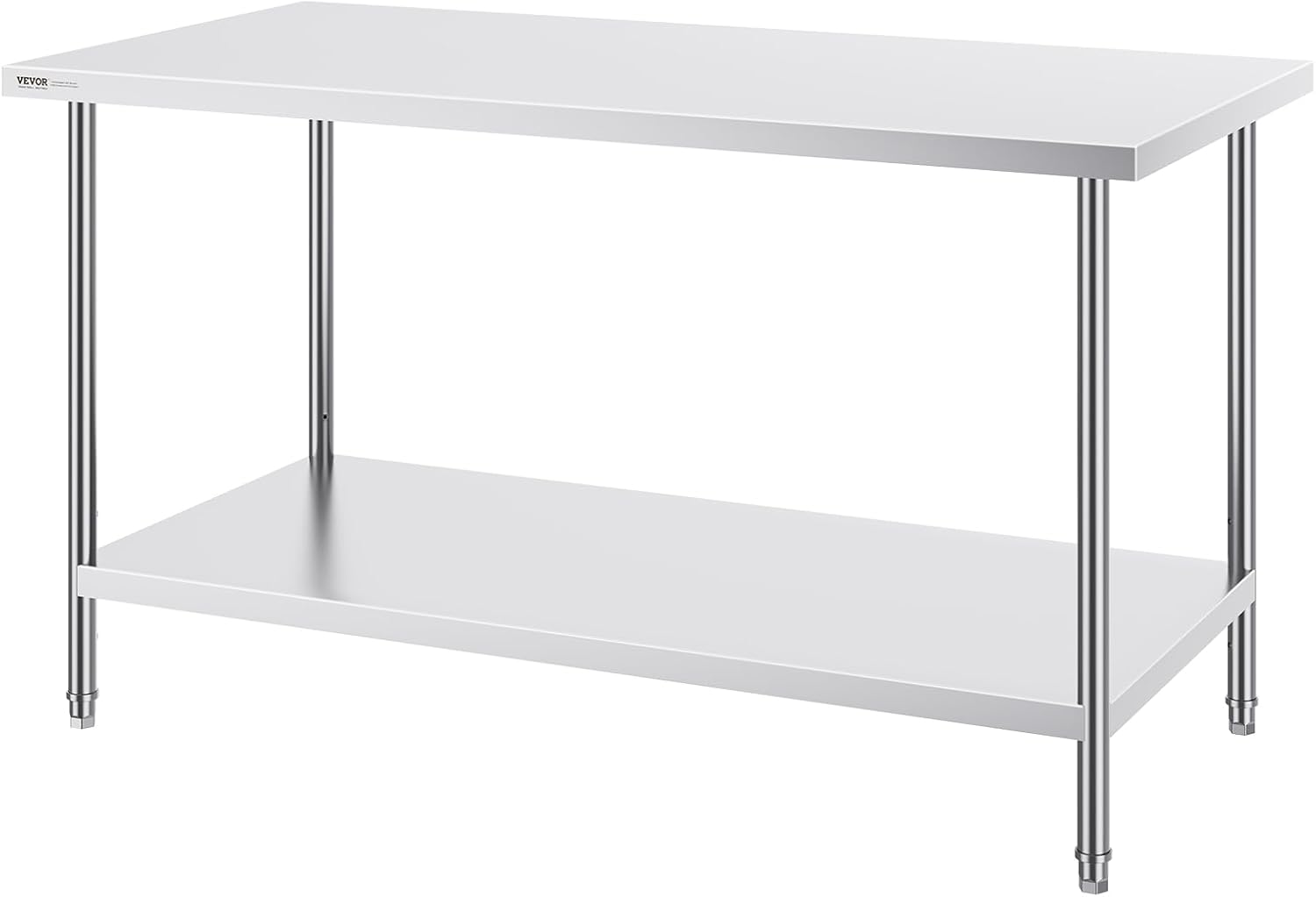 VEVOR Stainless Steel Prep Table, 30 x 60 x 34 Inch, 910 lbs Load Capacity, Heavy Duty Metal Worktable with 3 Adjustable Height Levels, Commercial Workstation for Kitchen Garage Restaurant Backyard