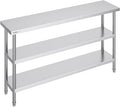 VEVOR Stainless Steel Food Prep Table, 14 x 60 x 34 Inch Commercial Kitchen Worktable, with 2 Adjustable Undershelf, Heavy Duty Prep Table Metal Work Table for BBQ, Kitchen, Home, and Garage