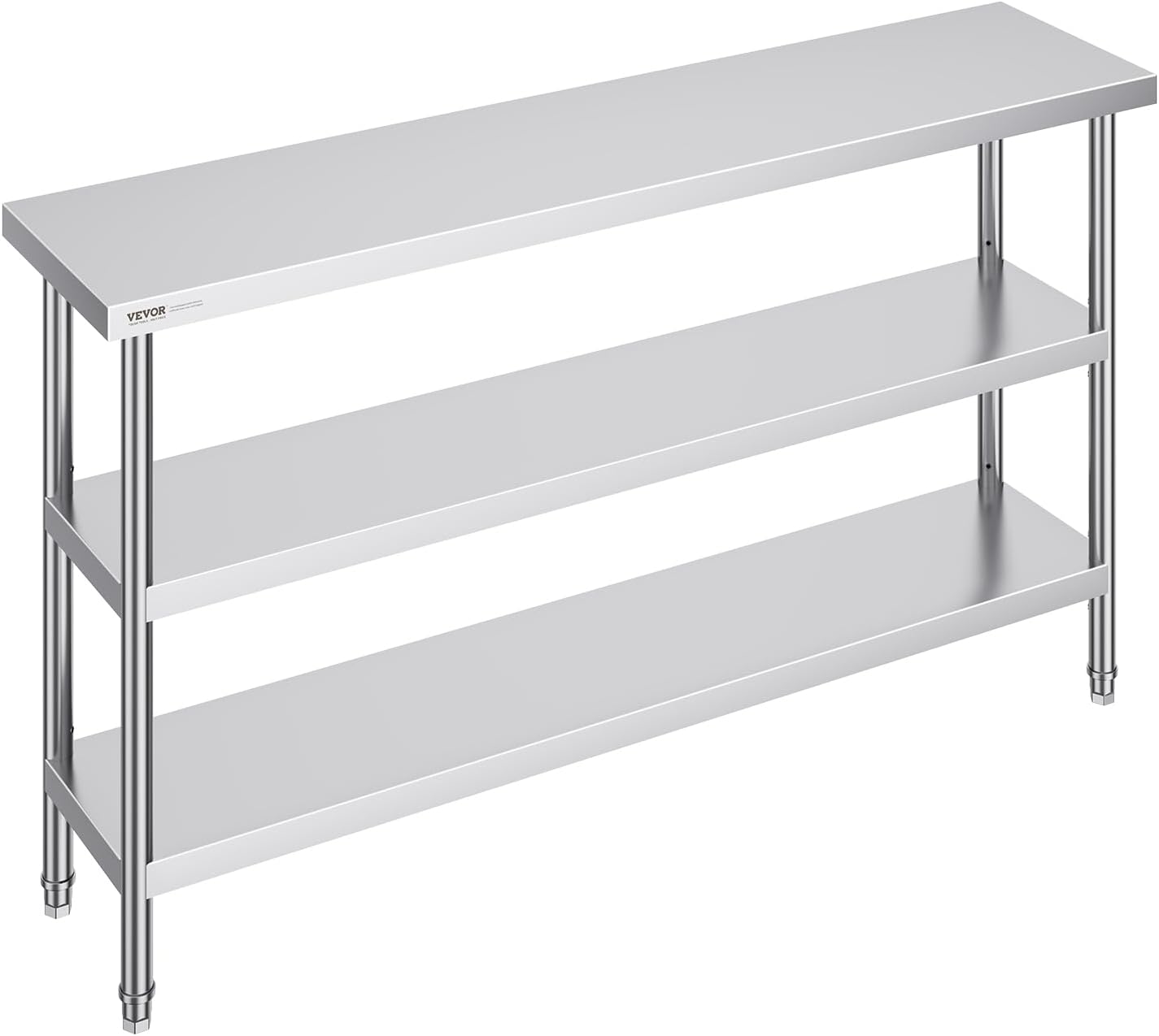 VEVOR Stainless Steel Food Prep Table, 14 x 60 x 34 Inch Commercial Kitchen Worktable, with 2 Adjustable Undershelf, Heavy Duty Prep Table Metal Work Table for BBQ, Kitchen, Home, and Garage