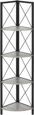 Bookshelf, Bookcase, Etagere, Corner, 4 Tier, 60' h, Office, Bedroom, Grey Laminate, Black Metal, Contemporary, Modern